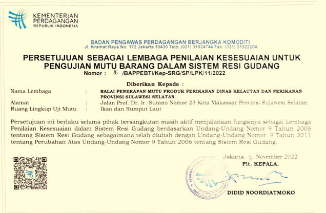 Sertifikat Penetapan BAPPEBTI Kemendag RI